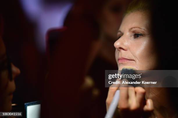 Model is seen backstage ahead the Fashionyard show during Platform Fashion July 2018 at Areal Boehler on July 21, 2018 in Duesseldorf, Germany.