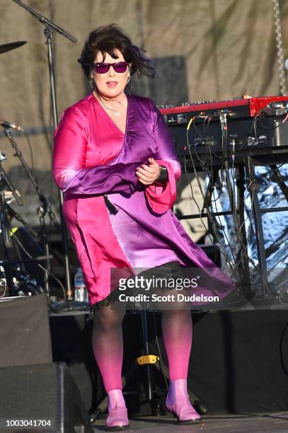 Singer Ann Wilson, co founder of the classic rock band Heart, performs onstage during the 'Stars Align Tour' at Five Points Amphitheatre on July 20,...