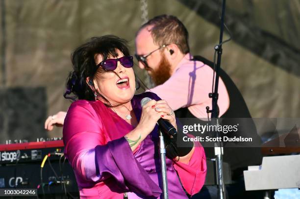 Singer Ann Wilson, co founder of the classic rock band Heart, performs onstage during the 'Stars Align Tour' at Five Points Amphitheatre on July 20,...