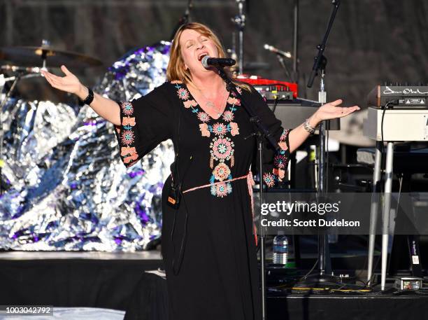 Singer Deborah Bonham performs an opening set onstage during the 'Stars Align Tour at Five Points Amphitheatre on July 20, 2018 in Irvine, California.