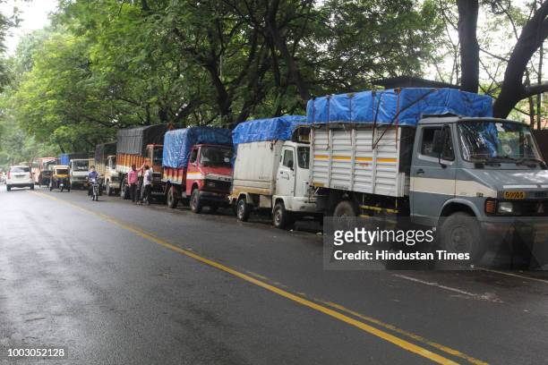 Private vehicles parked as all the transport operators begin their indefinite strike from Thursday midnight strike, on July 20, 2018 in Mumbai,...