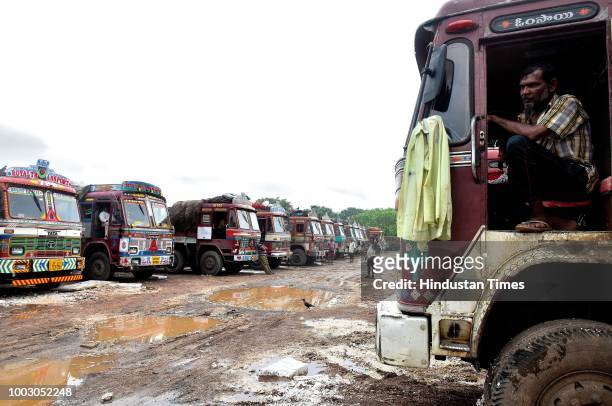 Trucks parked at Cotton Green Terminus as all the transport operators begin their indefinite strike from Thursday midnight strike, on July 20, 2018...