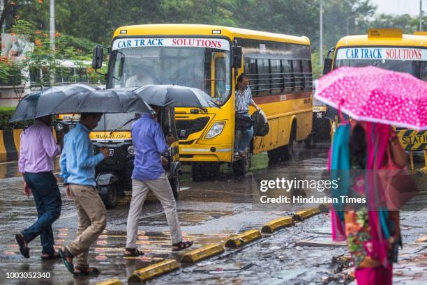 Intercity private bus seen running on the roads during Nationwide Transport Strike at Bandra-Kurla complex, on July 20, 2018 in Mumbai, India. The...