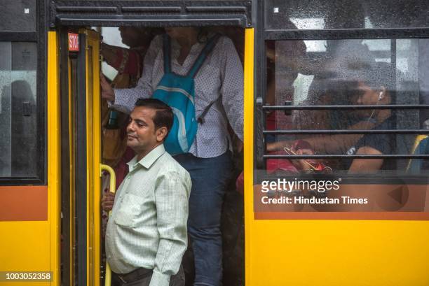 Intercity private bus seen running on the roads during Nationwide Transport Strike at Bandra-Kurla complex, on July 20, 2018 in Mumbai, India. The...