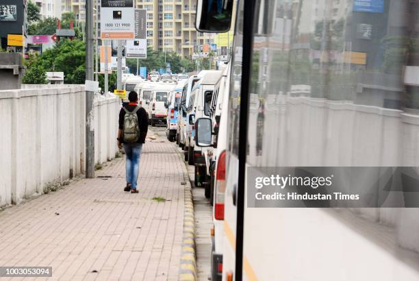 Private vans been parked as all the transport operators begin their indefinite strike from Thursday midnight strike, on July 20, 2018 in Pune, India....