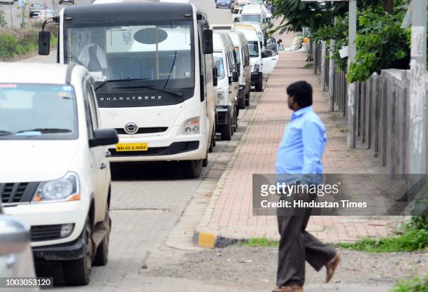 Private vans been parked as all the transport operators begin their indefinite strike from Thursday midnight strike, on July 20, 2018 in Pune, India....