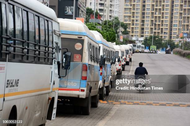 Private vans been parked as all the transport operators begin their indefinite strike from Thursday midnight strike, on July 20, 2018 in Pune, India....