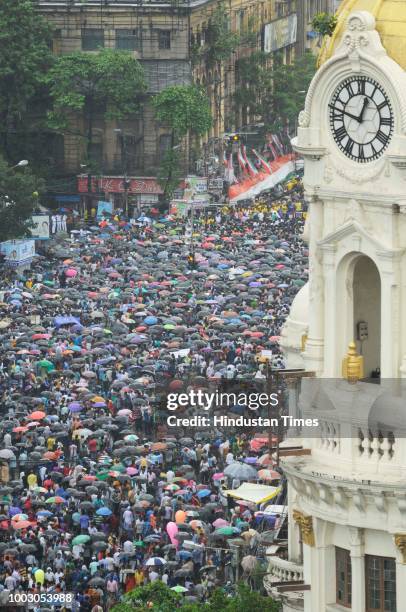 People gathered as Trinamool Congress observes its annual Martyrs Day rally at Esplanade crossing, on July 21, 2018 in Kolkata, India. The Martyrs...