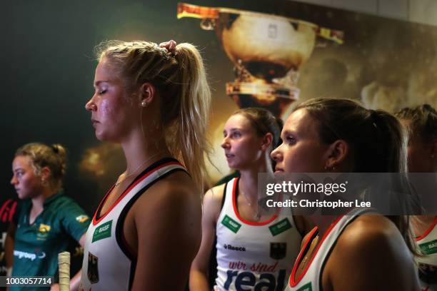 Hannah Gablac of Germany concentrates before she enters the pitch during the Pool C game between Germany and South Africa of the FIH Womens Hockey...