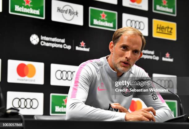 Thomas Tuchel, Manager of Paris Saint-German speaks after during the International Champions Cup 2018 match between Bayern Munich and Paris...