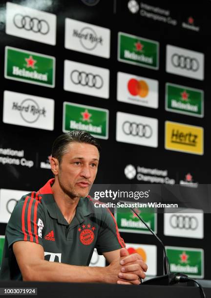 Niko Kovac, Manager of Bayern Munich speaks after the International Champions Cup 2018 match between Bayern Munich and Paris Saint-German at...