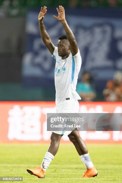 Duvier Riascos of Dalian Yifang celebrates after scoring the goal of his team during 2018 Chinese Super League between Beijing Renhe and Dalian...