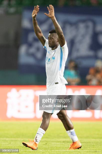 Duvier Riascos of Dalian Yifang celebrates after scoring the goal of his team during 2018 Chinese Super League between Beijing Renhe and Dalian...