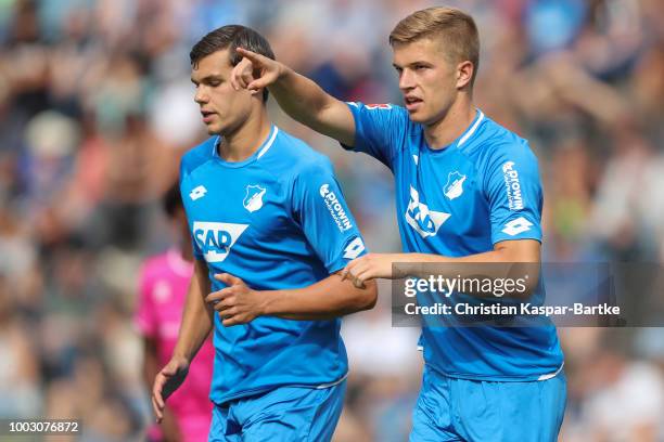 David Otto celebrates his first goal for Hoffenheim during the pre-saeson friendly game between Queens Park Rangers and TSG 1899 Hoffenheim on July...