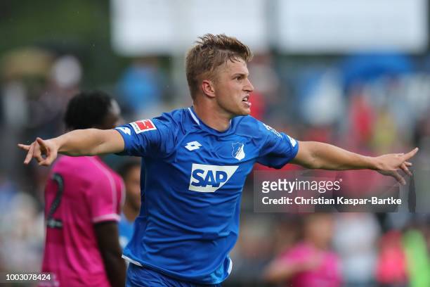 David Otto of Hoffenheim celebrates his second goal for Hoffenheim during the pre-season friendly match between Queens Park Rangers and tSG 1899...