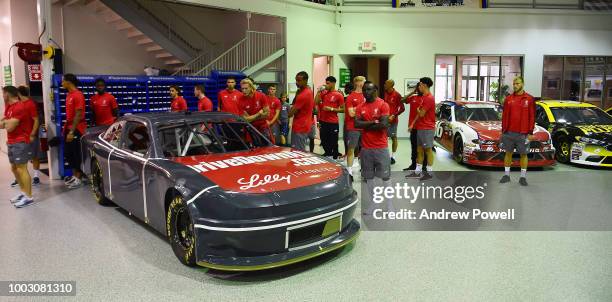 General view of Liverpool players during a tour of Roush Fenway Racing on July 21, 2018 in Charlotte, North Carolina.