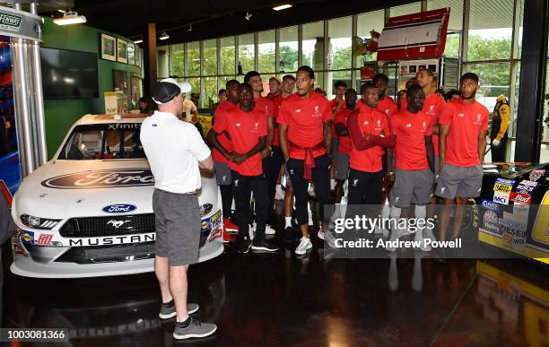 General view of Liverpool players during a tour of Roush Fenway Racing on July 21, 2018 in Charlotte, North Carolina.