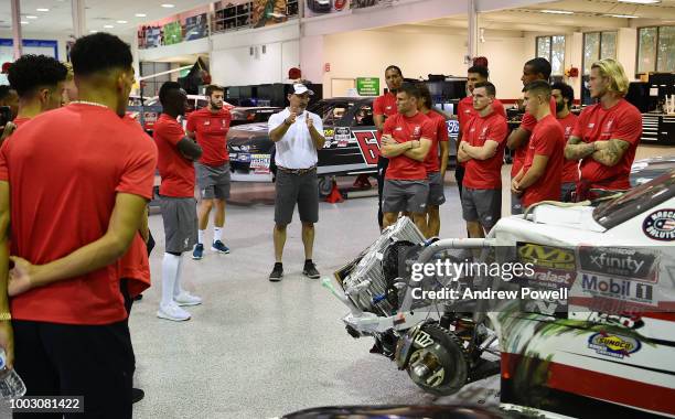 General view of Liverpool players during a tour of Roush Fenway Racing on July 21, 2018 in Charlotte, North Carolina.