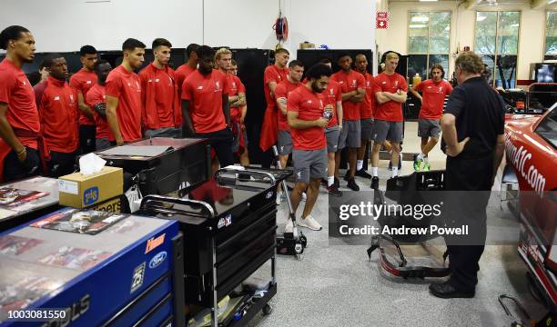 General view of Liverpool players during a tour of Roush Fenway Racing on July 21, 2018 in Charlotte, North Carolina.
