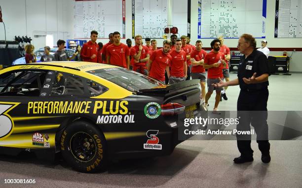 General view of Liverpool players during a tour of Roush Fenway Racing on July 21, 2018 in Charlotte, North Carolina.