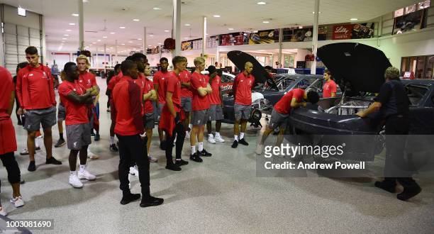 General view of Liverpool players during a tour of Roush Fenway Racing on July 21, 2018 in Charlotte, North Carolina.