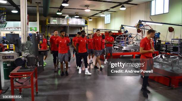 General view of Liverpool players during a tour of Roush Fenway Racing on July 21, 2018 in Charlotte, North Carolina.