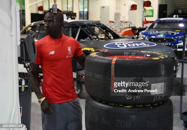 Sadio Mane of Liverpool during a tour of Roush Fenway Racing on July 21, 2018 in Charlotte, North Carolina.