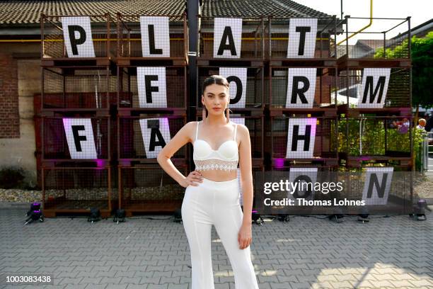 Christina Peno attends the Fashionyard show during Platform Fashion July 2018 at Areal Boehler on July 21, 2018 in Duesseldorf, Germany.