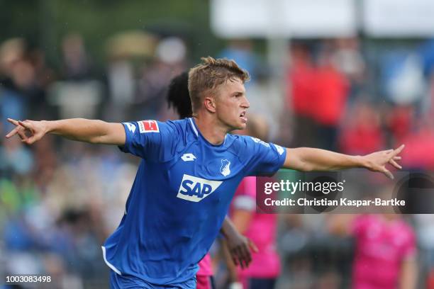 David Otto of Hoffenheim celebrates his second goal for Hoffenheim during the pre-season friendly match between Queens Park Rangers and TSG 1899...