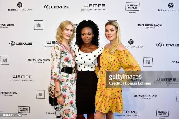 Nina Bauer, Rosita Barrigah and Amelie Klever attend the 3D Fashion Show by Lexus show during Platform Fashion July 2018 at Areal Boehler on July 21,...