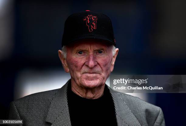 Former Manchester United and Northern Ireland goalkeeper Harry Gregg looks on during the u19 NI Super Cup gala match at Coleraine Showgrounds on July...