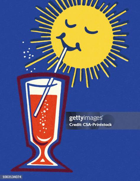 the sun drinking a beverage - refreshing beverage stock illustrations