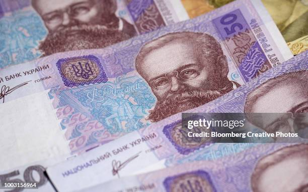 ukrainian 50 hryvnia currency banknotes - monnaie ukrainienne photos et images de collection