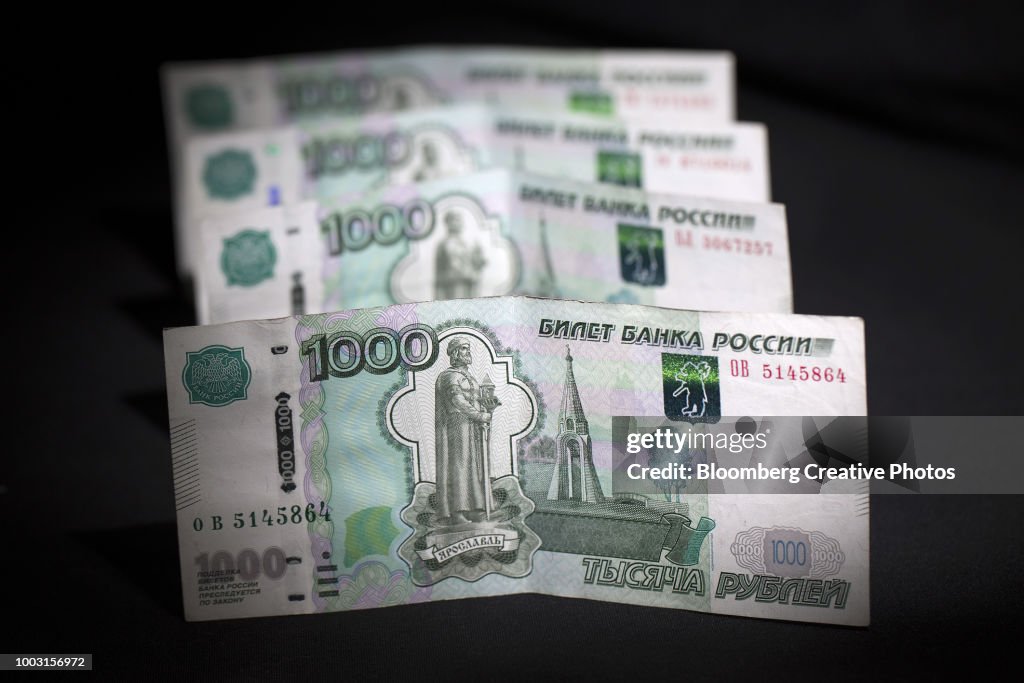 Russian 1000 ruble currency banknotes