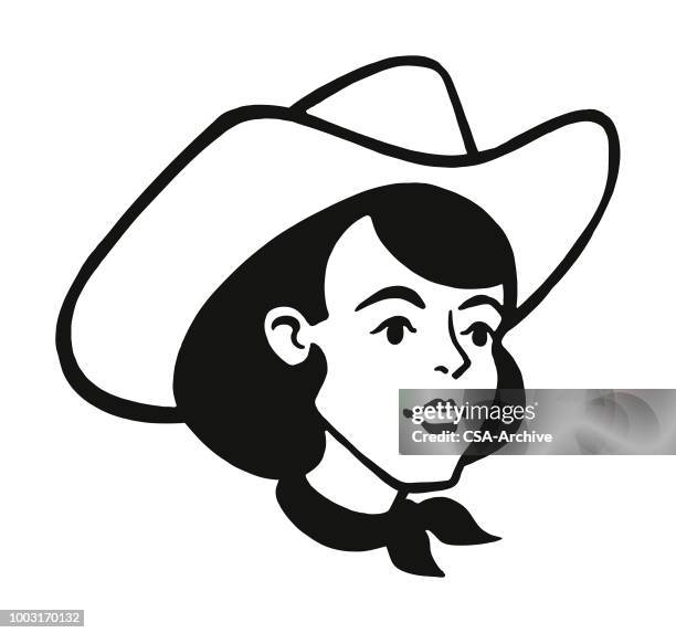 ilustraciones, imágenes clip art, dibujos animados e iconos de stock de retrato de una vaquera - cowgirl hairstyles