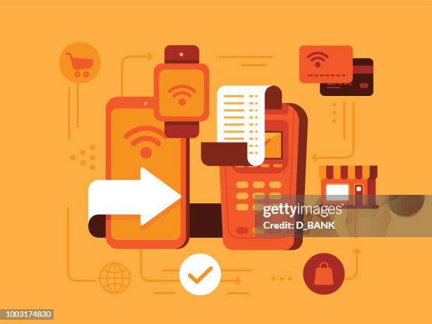 illustrazioni stock, clip art, cartoni animati e icone di tendenza di pagamento - pagamento senza contatto