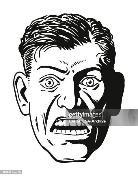 angry face - scared man stock illustrations