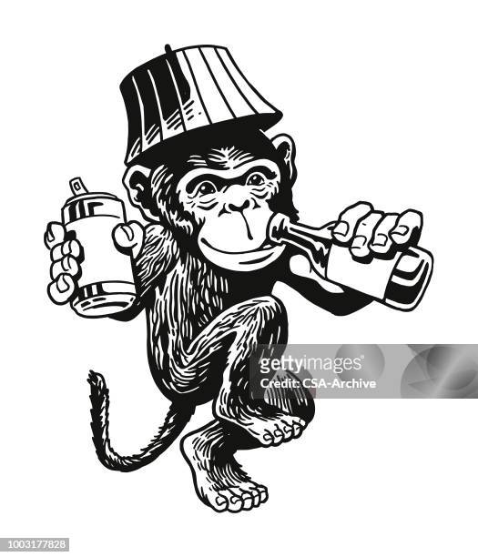 stockillustraties, clipart, cartoons en iconen met dronken aap - aap