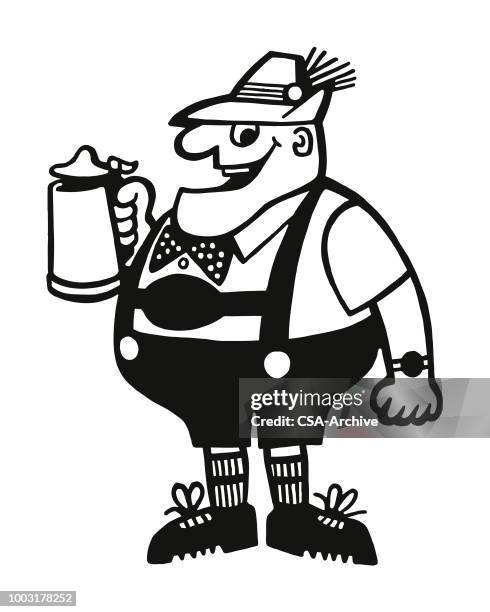 ilustraciones, imágenes clip art, dibujos animados e iconos de stock de hombre alemán tomando cerveza de una stein - cultura alemana
