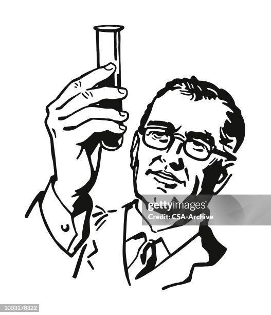 ilustraciones, imágenes clip art, dibujos animados e iconos de stock de científico en un tubo de ensayo - scientist