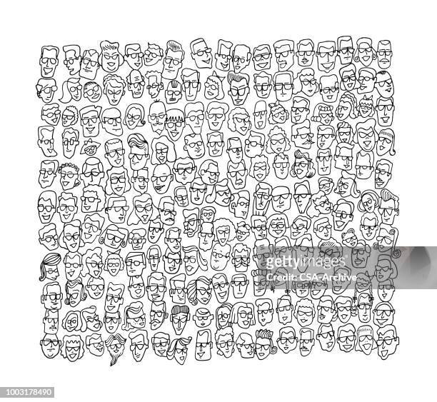 crowd of faces - line art people stock illustrations