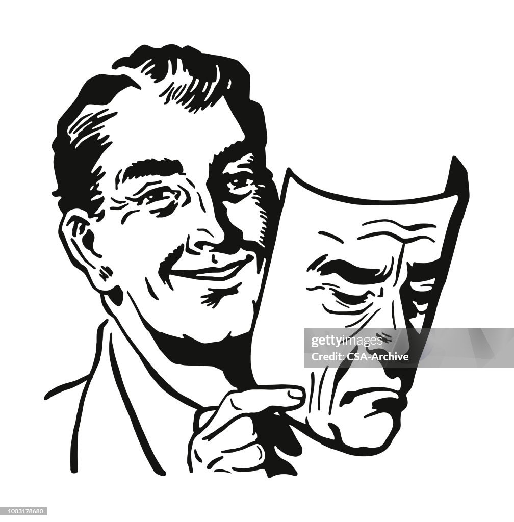 Mann hält eine menschliche Maske