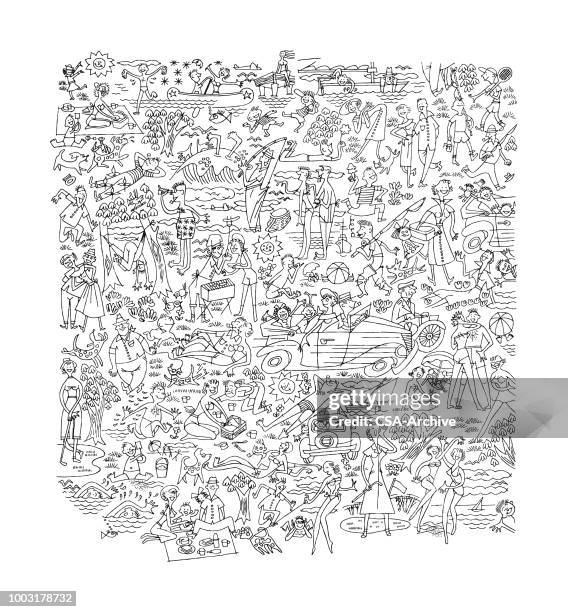 stockillustraties, clipart, cartoons en iconen met patroon van mensen genieten van het leven - black and white food illustration