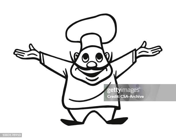 chef with long mustache - happy cook stock illustrations