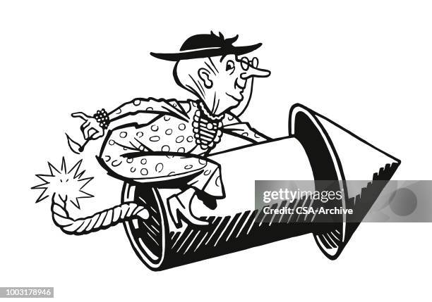 old lady riding a firecracker - dynamite stock illustrations