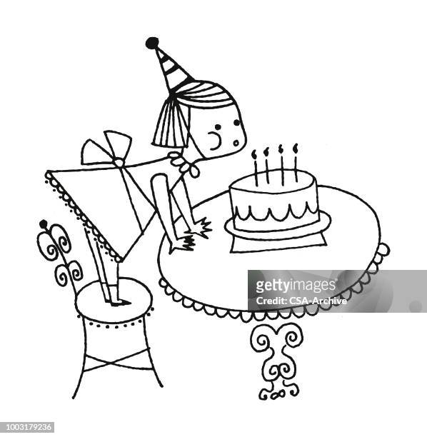 ilustraciones, imágenes clip art, dibujos animados e iconos de stock de chica soplando las velas de un pastel de cumpleaños - extinguir