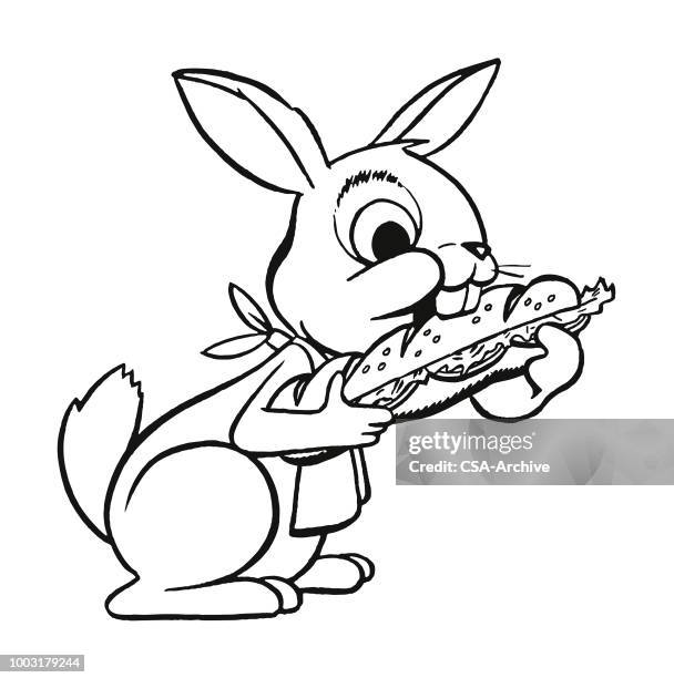 rabbit eating a sandwich - deli meat stock illustrations