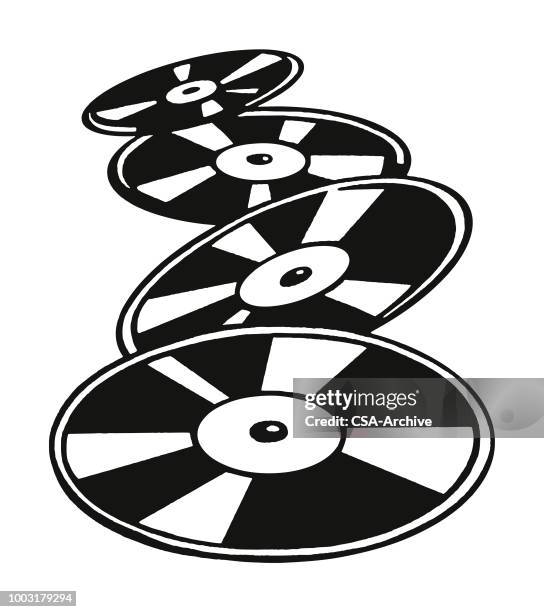 four vinyl records - rock and roll stock illustrations