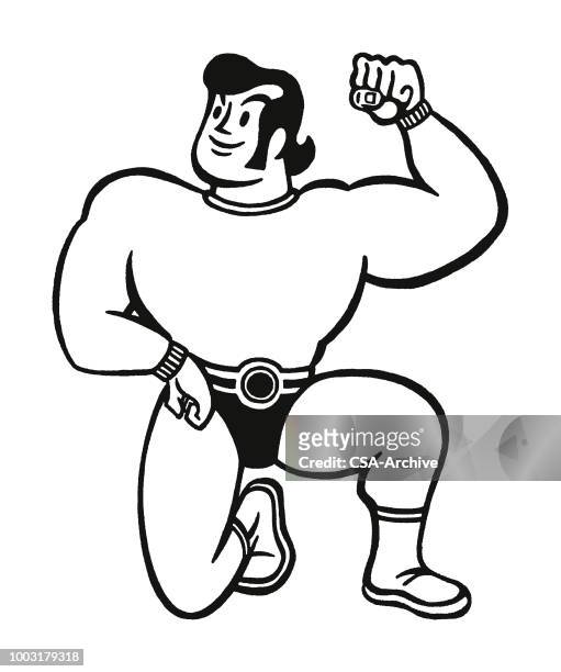 illustrazioni stock, clip art, cartoni animati e icone di tendenza di muscolo flessore strongman - basetta