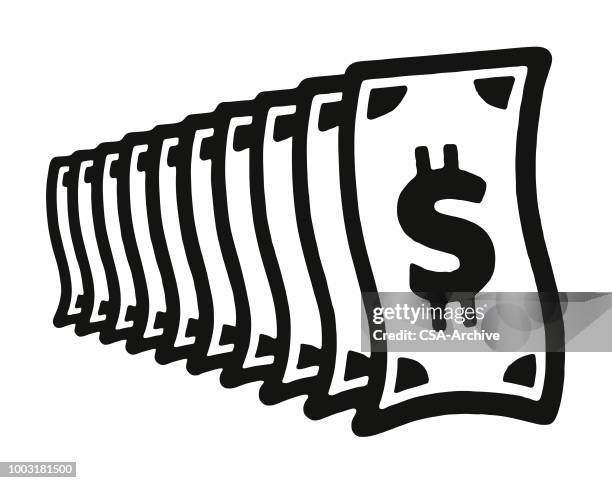multiple dollar bills - lottery stock illustrations